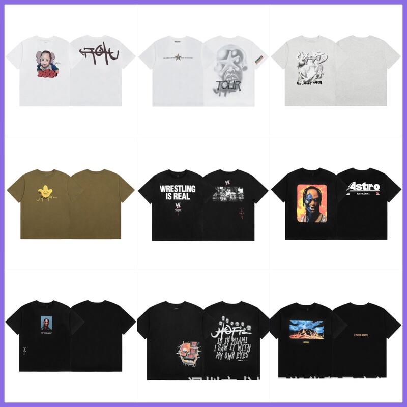 Travis Scott Cactus Jack American Trendy Graffiti Comic Portrait Pattern Printed Short-Sleeved T-Shirt Summer