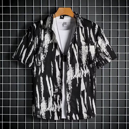 Vintage Summer Streetwear Brand Full Print Short-Sleeve Flower Shirt for Men Street Style Loose Couple Hawaiian Style Versatile Shirt