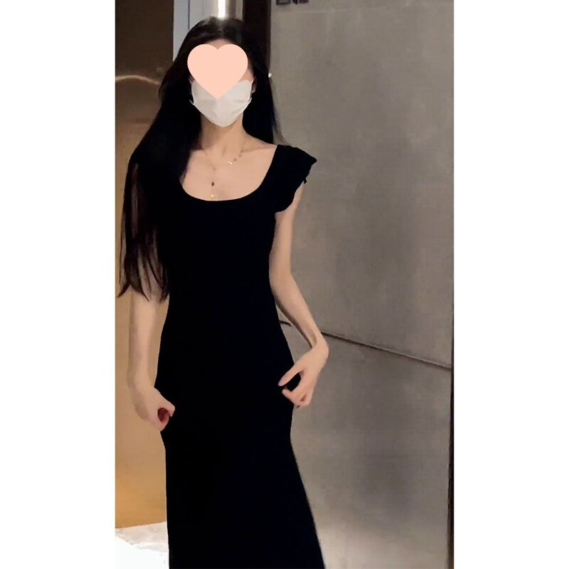 Tea Break French Black Small Flying Sleeve Suspender Dress Women's New Summer Waist Slimming Long Skirt Tea Break French Black Small Flying Sleeve Suspender Dress Women's New Summer Waist Slimming Long Skirt