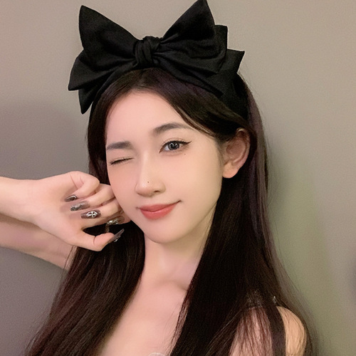  spring style black oversized bow headband for women with high skull and face, small internet celebrity headband, headband and hairpin wholesale