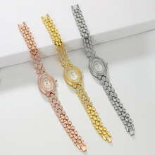 韩版饰品手链钢带腕表满钻椭圆形女表学生时尚潮流石英表腕表批发