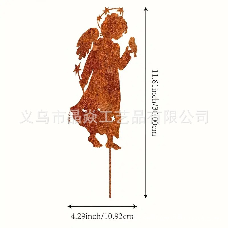 跨境爆款锈色金属插件创意壁饰花园装饰地插复古做旧铁艺剪影壁画|undefined