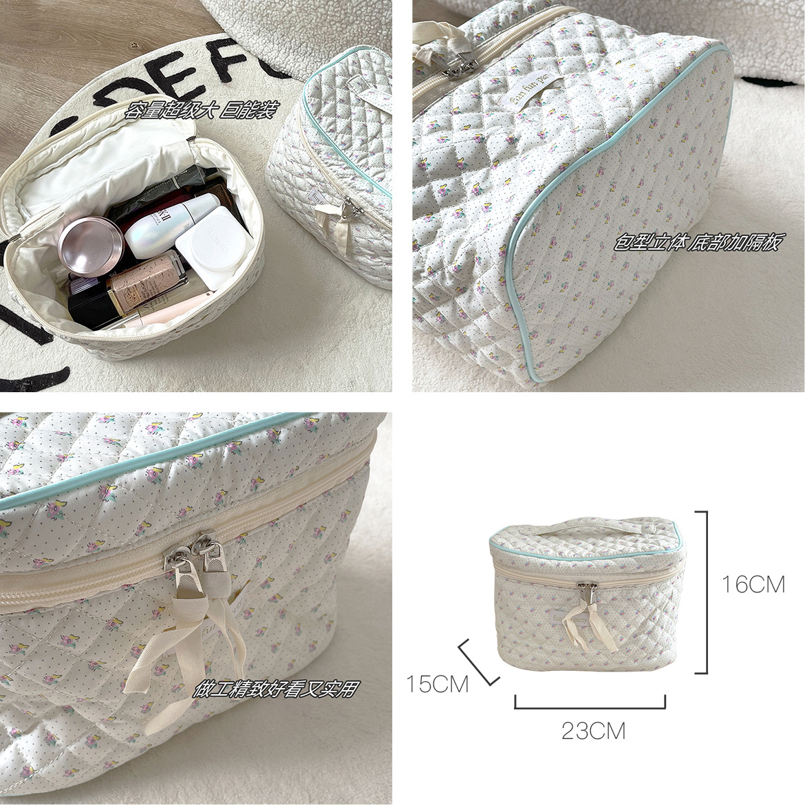 Suministro transfronterizo de Amazon/coreano ins estilo floral bolsa de cosméticos bolsa de almacenamiento de bolsa de lavado de viaje portátil de gran capacidad