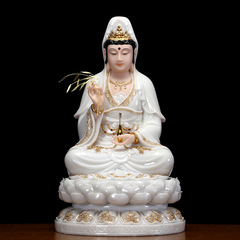 Buddhist utensils, white marble Guanyin Bodhisattva, home sitting lotus Guanyin Buddha statue, dedicated to Guanyin and Saha, the three saints ornaments