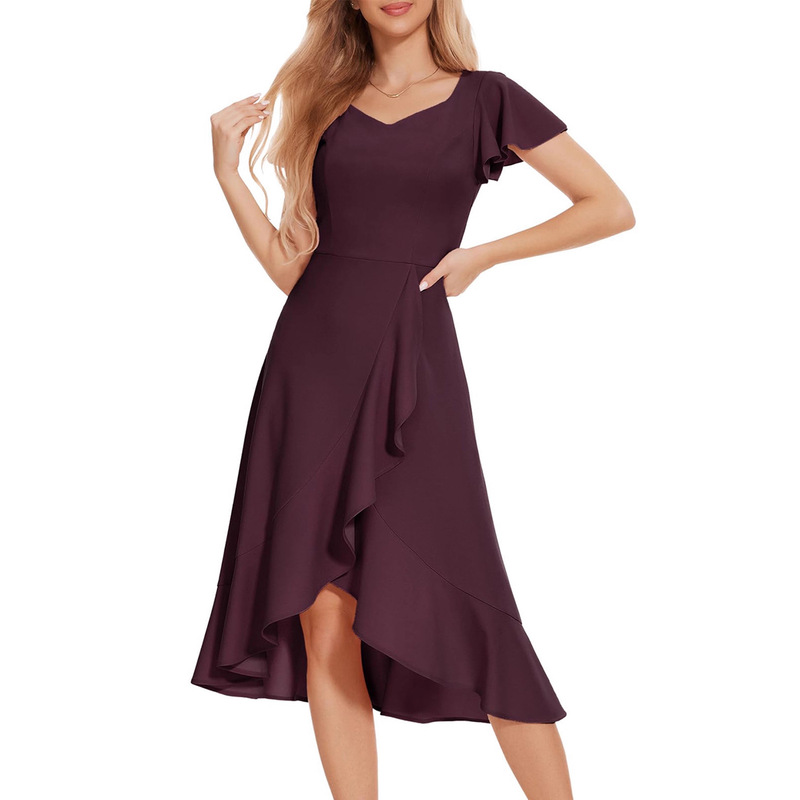 Amazon Foreign Trade Cross-Border European and American New Women's Fashion Elegant Ruffled Elegant Evening Dress Long Skirt Dress