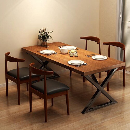 Dining table for household small apartment, solid wood color, simple rental room, Nordic hotel, commercial dining table and chair combination