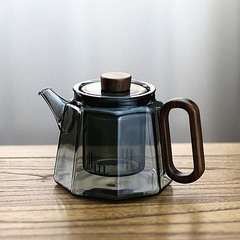 透黑耐熱玻璃泡茶壺 八角方形沖茶器木把500ml花茶壺功夫茶具單壺