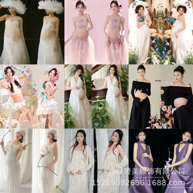 Pregnant women's photo clothing studio theme fashion beautiful small fresh belly pregnant mother photo clothes at home