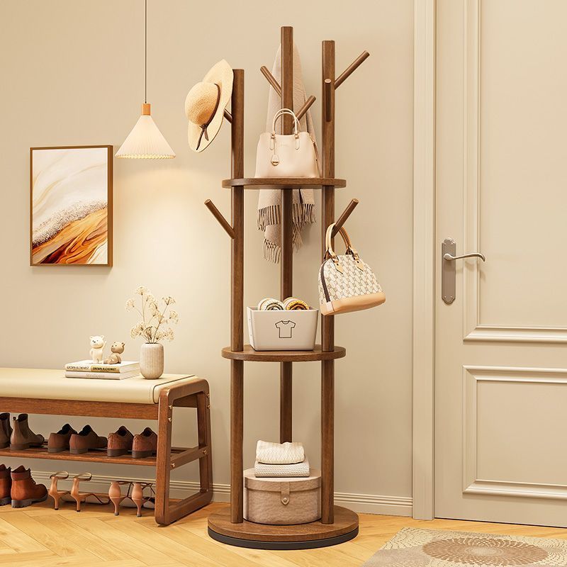 Solid Wood Rotating Coat Rack Floor-Standing Clothes Rack Bedroom Home Storage Rack Vertical Clothes Rack Living Room Clothes Rack