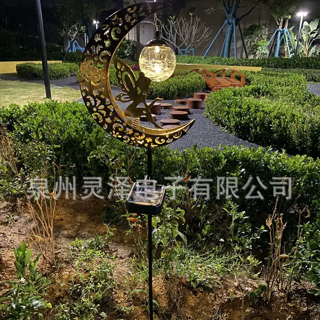 亚马逊新款跨境现货太阳能灯花仙子地插月亮仙女灯草坪灯庭院灯