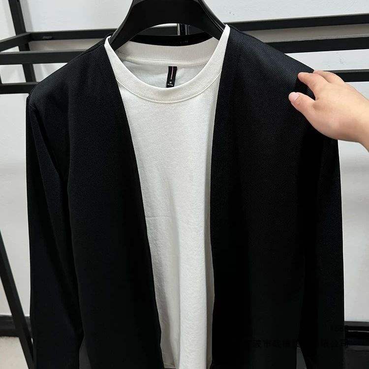 Thin cardigan, men's versatile loose V-neck jacket, new spring style, unbuttoned, casual, solid color, simple top, shawl.