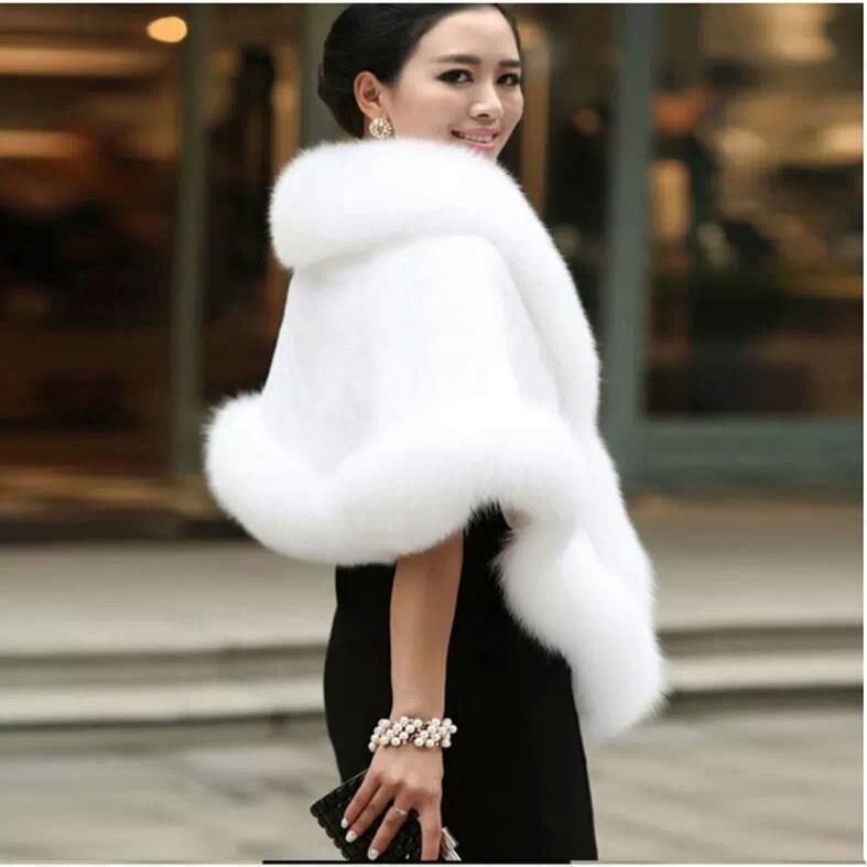 European and American Autumn and Winter Imitation Fox Fur Outwear Female Bridal Shawl Cloak Slim Imitation Mink Imitation Fur Mid-Length Wholesale