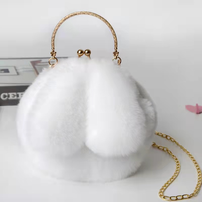 Plush bag female oblique cross portable Princess bag imitation fur plush bag new chain bag versatile rabbit ear bag