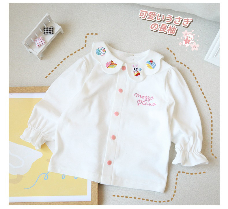 中小子供綿Tシャツ日系miki25春秋女宝白色シャツ長袖tシャツ綿刺繍襟付きシャツ|undefined