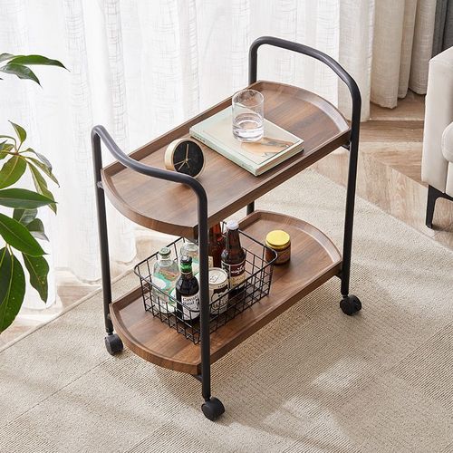 Hotel restaurant food delivery cart double-layer solid wood drink cart tea cart snack cart cake cart 4S store mobile trolley