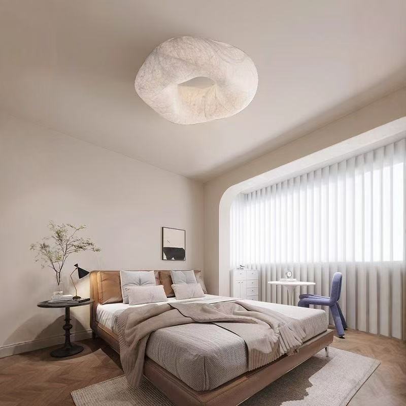 Japanese Wabi-Sabi Style Silk Ceiling Light, Simple and Luxurious Cream Style Designer Art Ceiling Light for Bedroom and Study Decoration