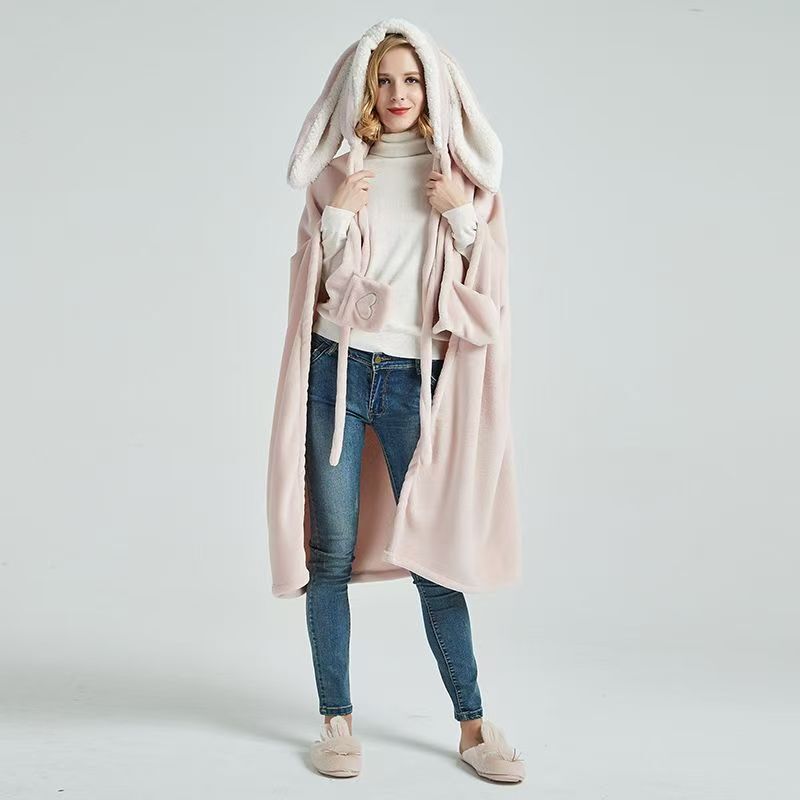 Cross-border Explosions Wearable Blanket European and American Women's Coat Autumn and Winter Hooded Cardigan Amazon Plush Shawl Blanket Blanket Blanket