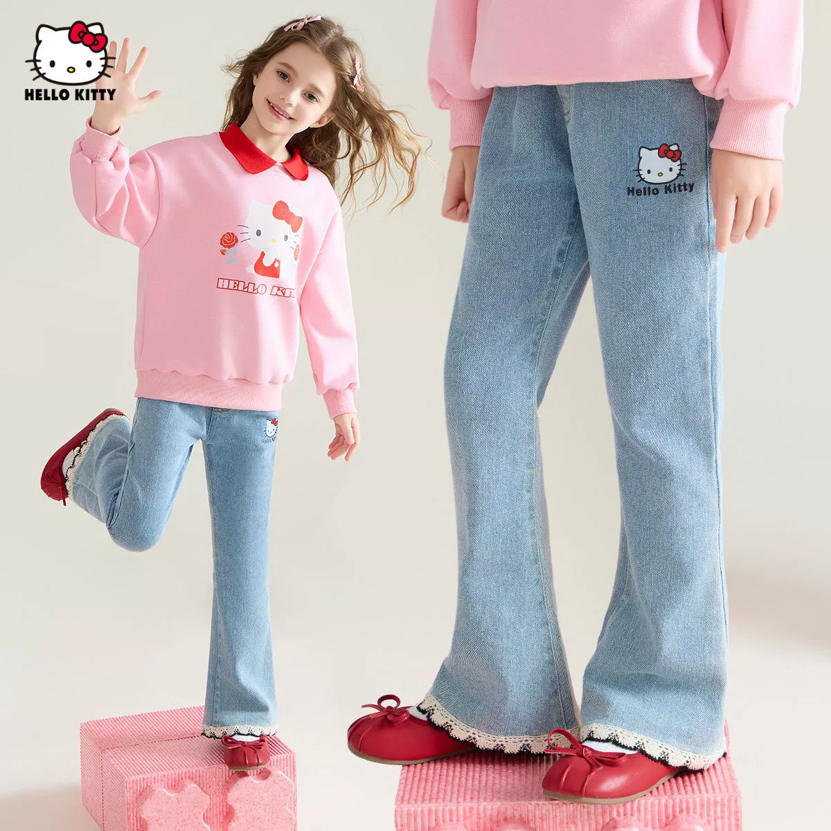 HelloKitty детские джинсы для девочек 2025 новый весенний ребенок одет брюки спортивные брюки
