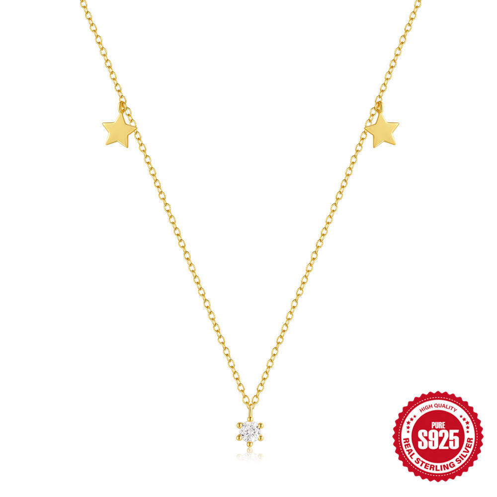 Collar de plata de ley S925, estrella brillante, cadena de clavícula de diamantes, lujo ligero de alta calidad, collar dulce, simple y versátil