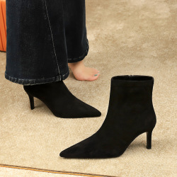 8298-1 style classic temperament pointed thin heel high-heeled short boots for women suede side zipper fashion slim boots