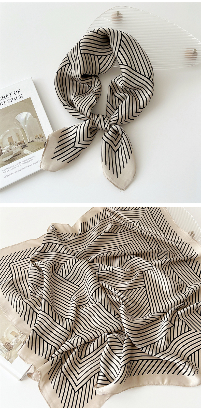 Polyester Material Women's Preppy Style Round Dots Polyester Silk Scarf