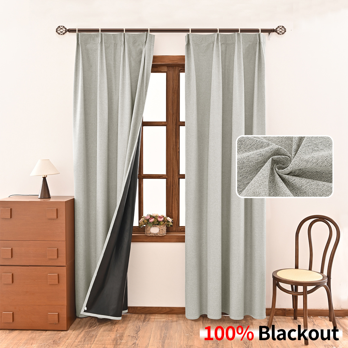 Nuevo fondo negro de cáñamo de pigmento puro transfronterizo, ganchos para cortinas totalmente opacas, cortinas de protección solar para sala de estar, TEMU Spot