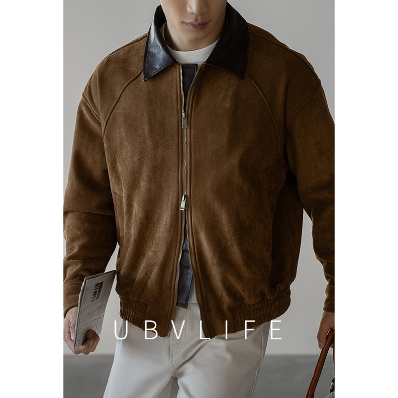 Old Money Style Suede Double Zipper Jacket for Men 2026 Spring Retro Warm Thickened Casual New Coat