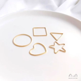 14K浅金爱心五角星星圈圈方圆三角几何形戒指圈挂圈diy耳吊坠配饰