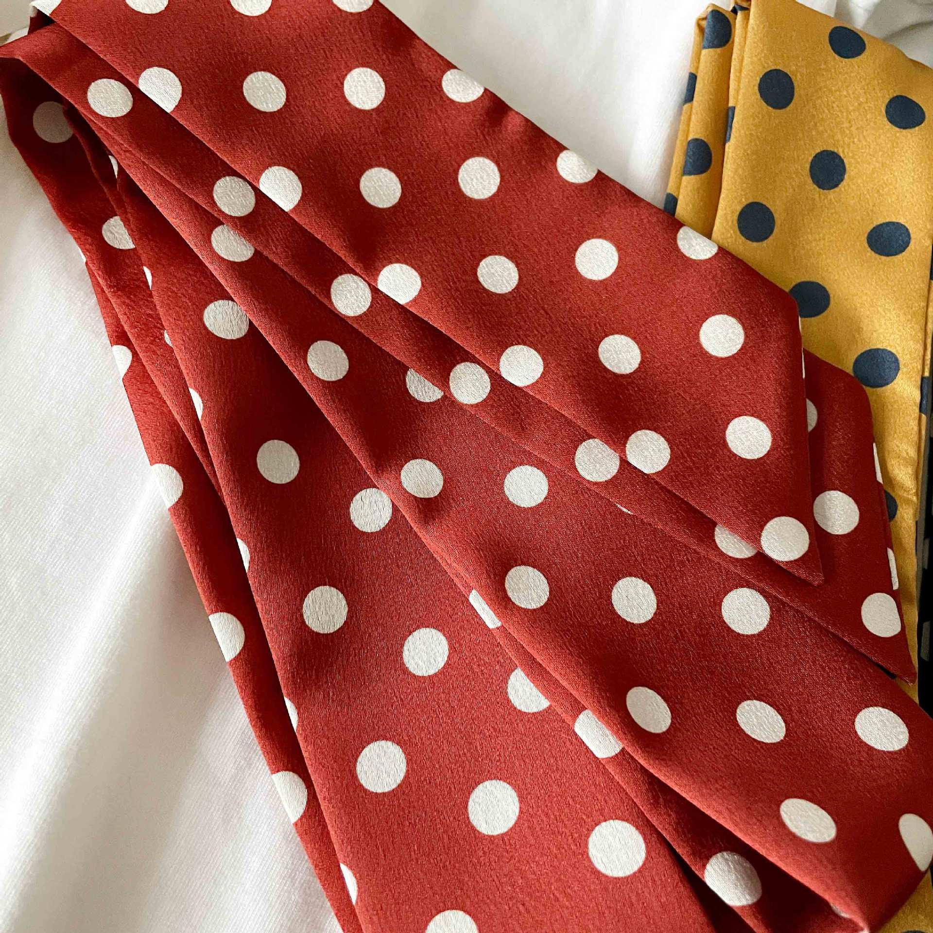 Polka Dot Long Ribbon Scarf Headband Versatile Hair Accessory_voghion.com
