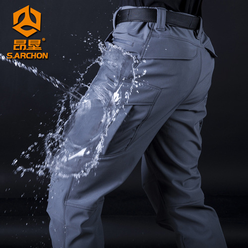 Outdoor Waterproof Windproof Fleece-lined Thick Men's Softshell Hiking Pants Spring and Autumn Mountain Climbing Warmth Tactical Fleece Pants