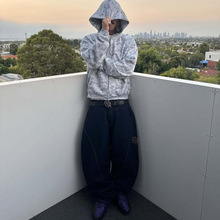 欧美跨境潮牌Mertra刺绣牛仔裤美式复古街头嘻哈宽松直筒滑板长裤