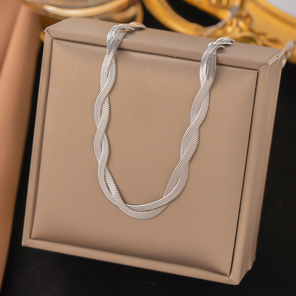 20【h319】double-strand necklace steel color