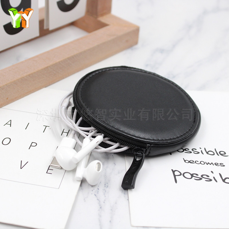 跨境皮革拉链耳机收纳袋 随身包包零钱硬币包 无线蓝牙耳机包