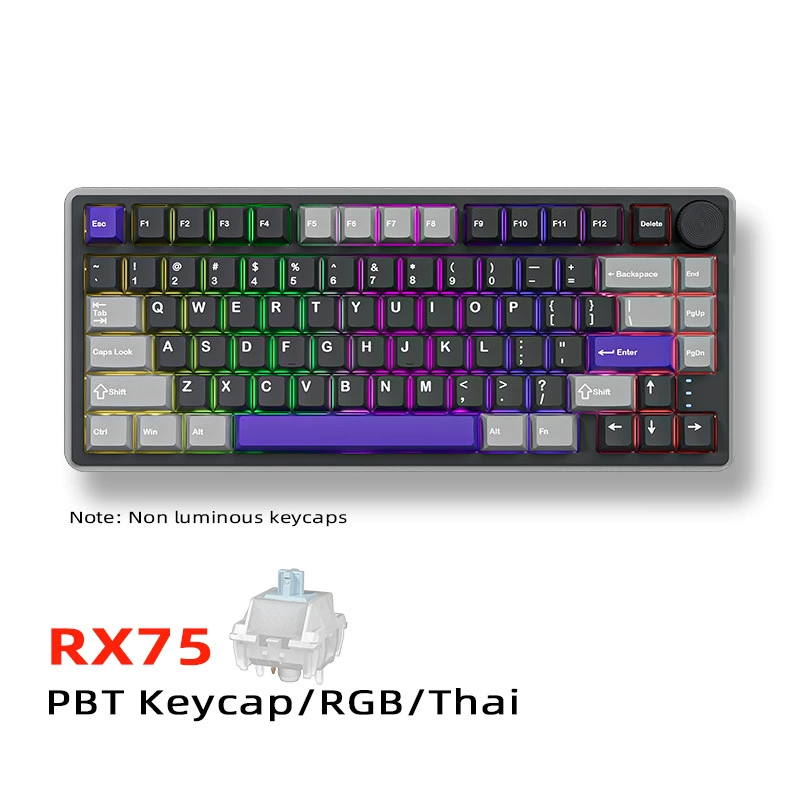 Mechanical Keyboard RX75, wireless three-mode, PBT keycaps & RGB (80-key compact)