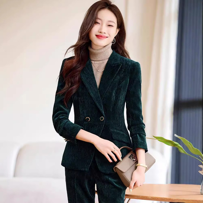 High-grade Sense Gold Velvet Suit suit Women's Autumn and Winter New Fashion Business Wear Elegant Goddess Fan Small Suit Jacket