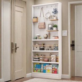Solid Wood Door Rear Storage Rack Ultra-Thin Children's Hole-Painted Study Bookshelf Extremely Narrow Bookshelf Multi-Layer Floor-To-Ceiling Storage Against the Wall