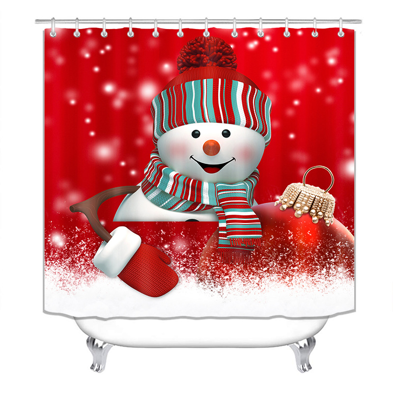 Navidad muñeco de nieve decoración cortina de baño tienda de baño poliéster impermeable a prueba de moho cuatro piezas cortina de baño de Navidad al por mayor