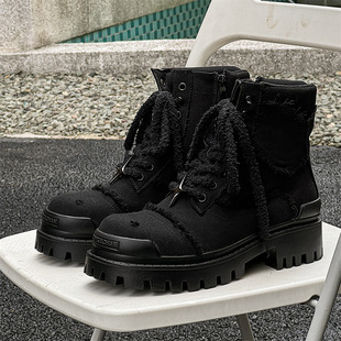 Paris Martin Boots Shabby Waste Soil Wind Tooling Boots Autumn and Winter 2024 New Thick Black High-top 78999-J
