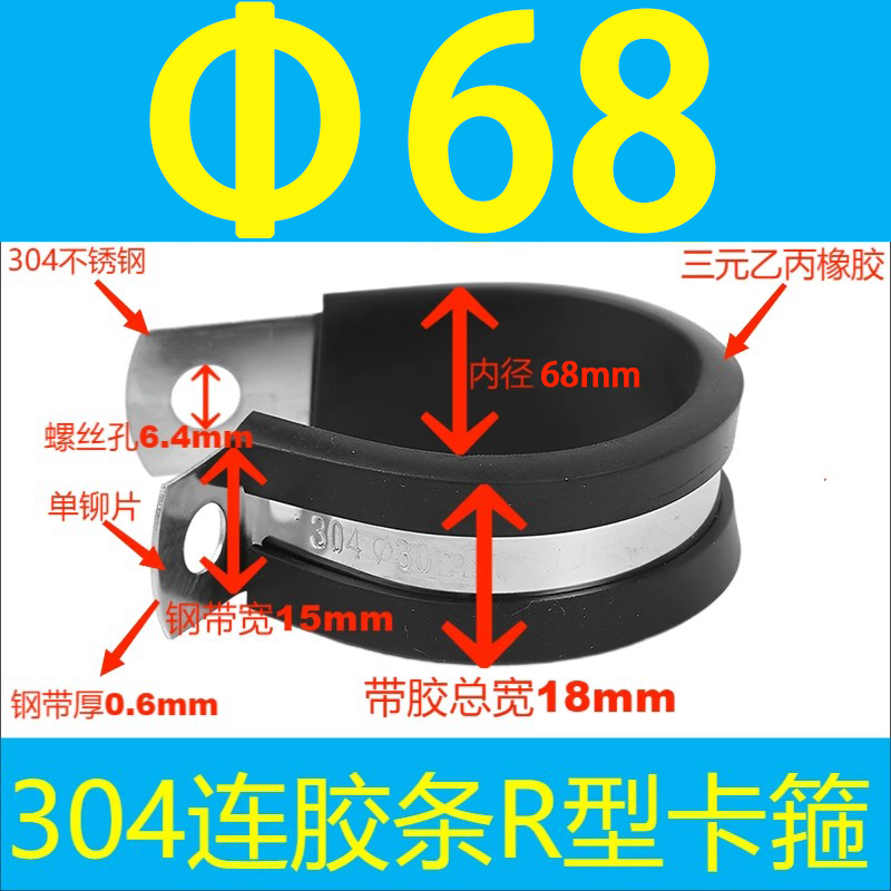 304 acero inoxidable tira de goma garganta tipo R tubo de agua fijo abrazadera de alambre de cable de alambre de tubo de acero inoxidable abrazadera de amortiguación