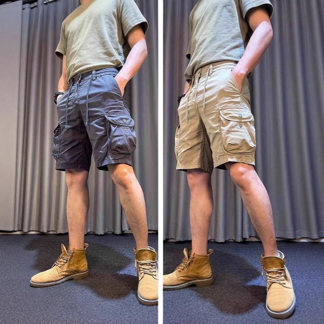 Summer Lightweight Cargo Shorts for Men, American Retro Multi-Pocket Versatile Knee-Length Trendy Straight Casual Shorts