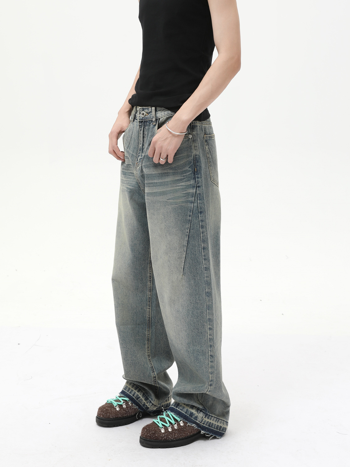 MTLCLOTHES para hombre | Vaqueros sueltos rectos casuales de todo fósforo de la calle alta