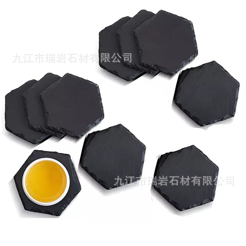 Posavasos de roca natural al por mayor de fábrica Posavasos de pizarra redonda de estilo japonés, almohadillas de aislamiento térmico, posavasos de pizarra de Amazon transfronterizos