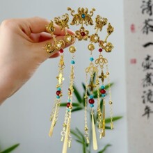 古风汉服百搭宫廷贵妃妆造写真手工合金流苏发冠气质简约流苏发冠