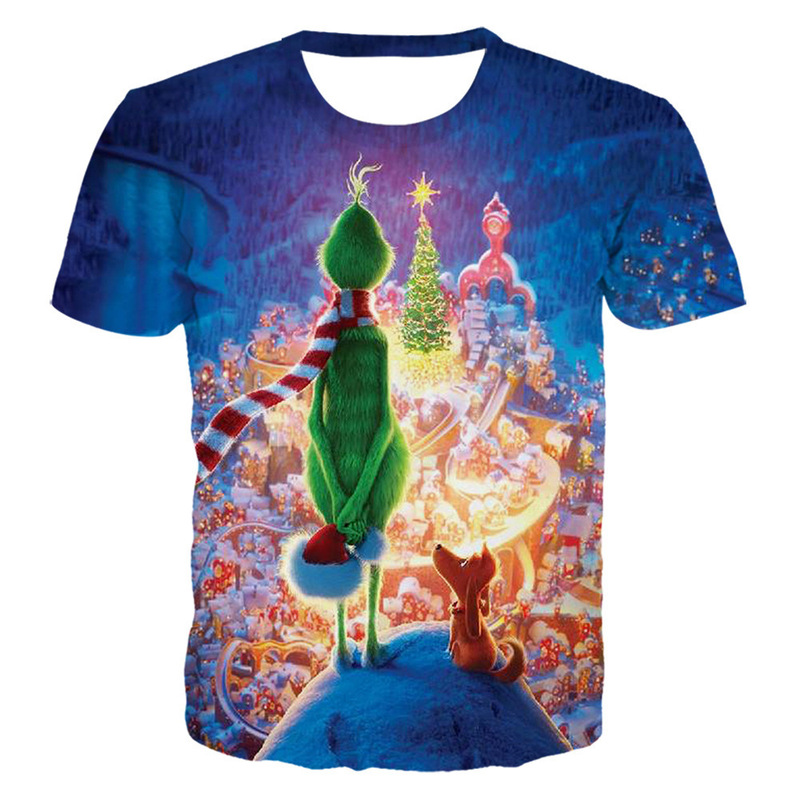 Cross-border exclusive supply of Grinch 3D digital print unisex crew neck Christmas party casual T-shirts, direct shipment from the factory in bulk Cross-border exclusive supply of Grinch 3D digital print unisex crew neck Christmas party casual T-shirts, direct shipment from the factory in bulk