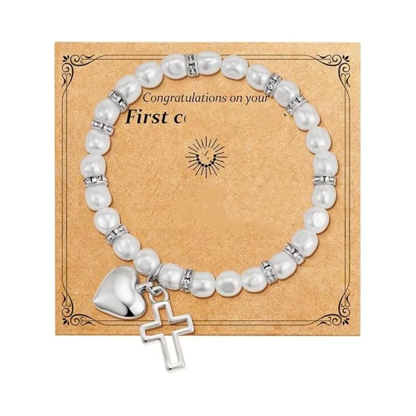 Amazon Temu Cross-Border New Product Pink Bala Beads Imitation Pearl Cross with Diamonds Adjustable Women's Bracelet