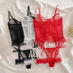 French-style romantic lace three-piece set for women, sexy plus-size adjustable shaping bra set with beautiful back design