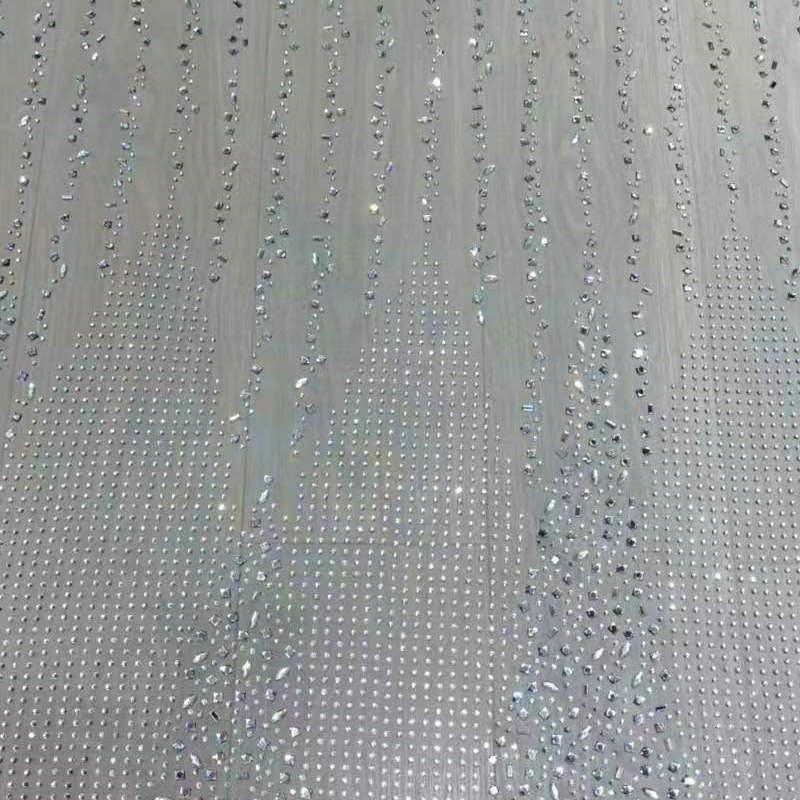 大片网纱亮片面料 迷你香槟钻尖底钻面料 现货供应网纱烫钻面料
