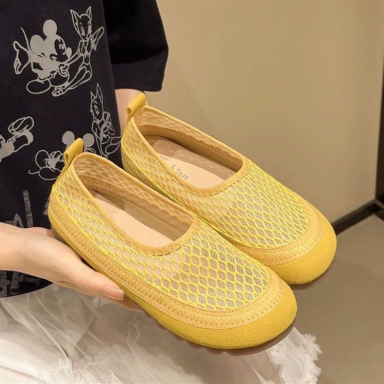 Летняя повседневная обувь с дышащей сеткой, старая пекинская тканевая обувь, обувь для мам, нескользящая износостойкая женская обувь среднего и пожилого возраста