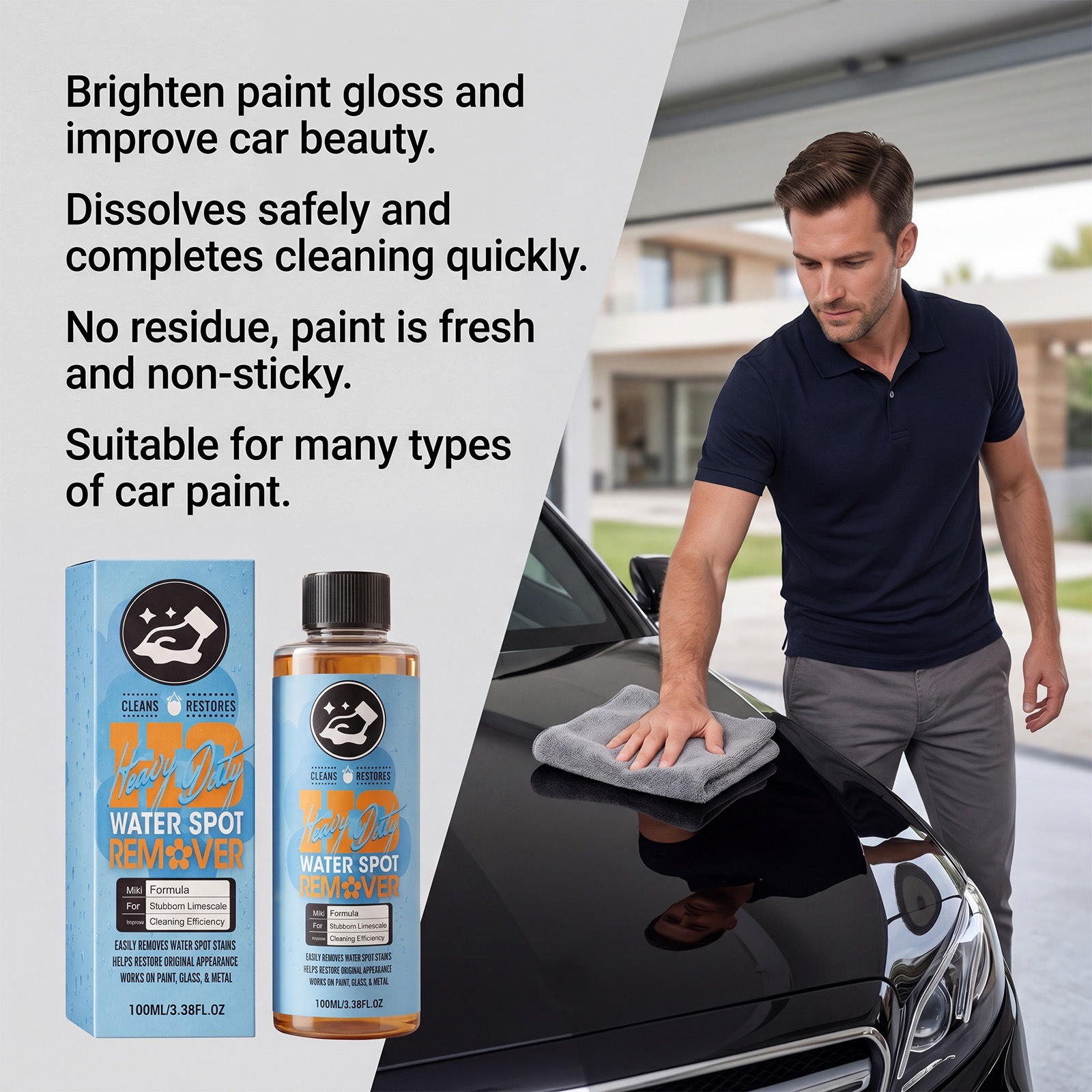 Car water stain cleaner, convenient cleaning of water stains and dirt on car windows and windshields, daily shine maintenance