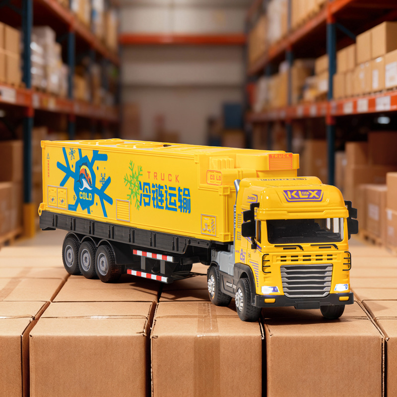 Children's Toy Car Alloy Refrigerated Truck Sound and Light Simulation Transport Truck with Openable Door Boy's Large Container Truck Model